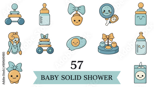 A Whimsical Baby Shower Collection of Cute Cartoon Icons and Playful Designs for Infants