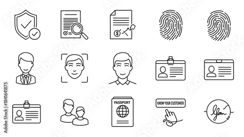 Essential identity verification and document confirmation icons highlighting security protocol and