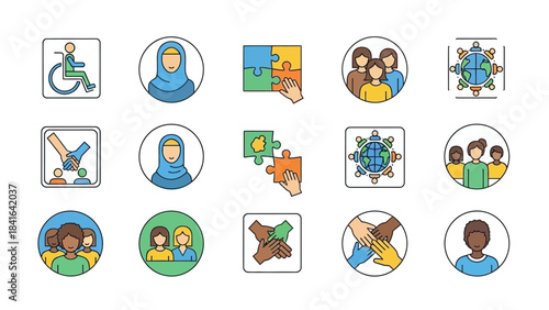 Diverse inclusivity vector icons showcasing harmony, community, and collaboration