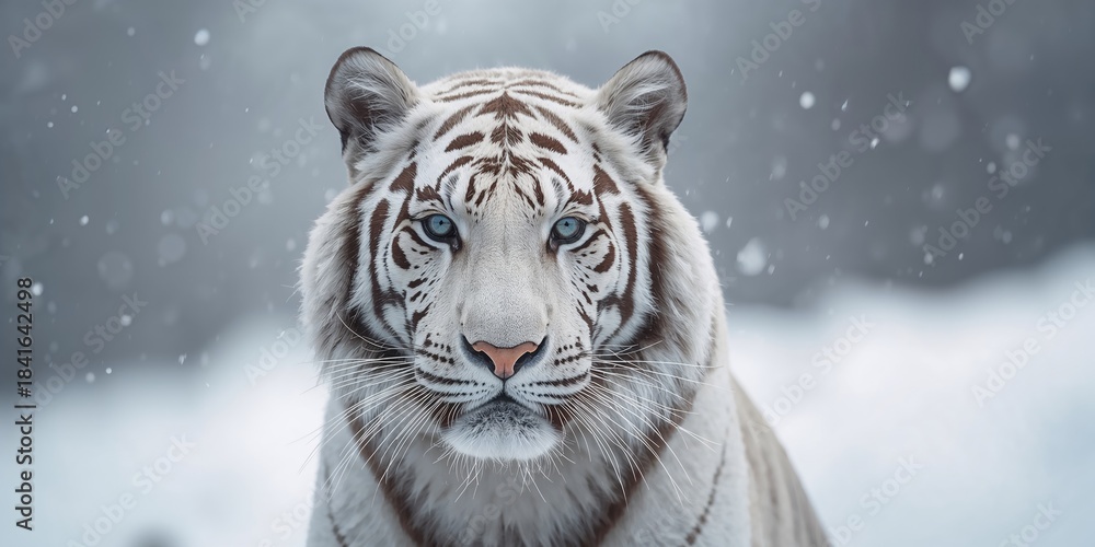 Fototapeta premium White Bengal Tiger in a natural habitat, camouflage and conservation awareness