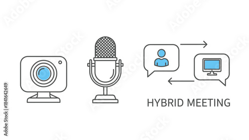Essential communication tools for virtual and hybrid meetings icon set style design