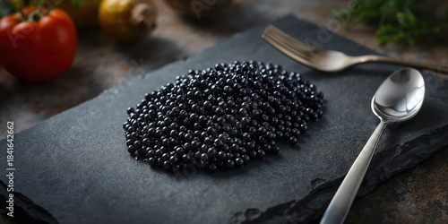 Caviar served on a rustic s...