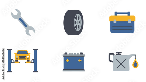 Illustration presenting essential automotive maintenance and repair components for car owners