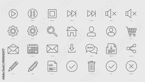 Collection of essential user interface icons in a simple and minimalist style design