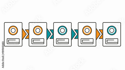 Conceptual infographic representing a linear process with distinct stages and progress indicators