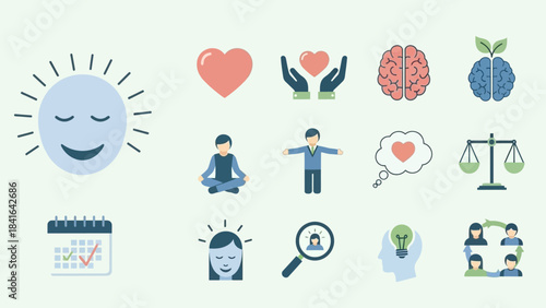 Collection of Mental Wellness Icons Representing Inner Peace and Personal Growth