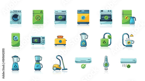 Collection of Various Household Appliances Icons.