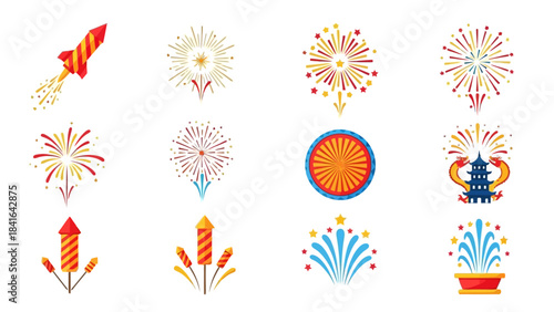 Collection of vibrant fireworks and firecrackers for festive celebrations.