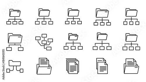 Various file organization methods outlined in minimalist data management diagram set