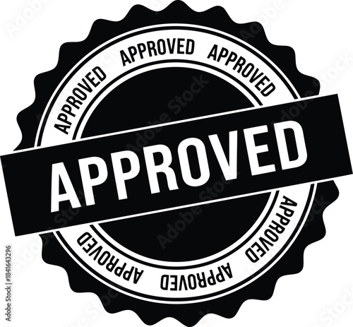 Approved black stamp vector illustration, official authorization, guaranteed agreement icon