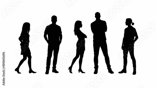 Diverse group of people in a vector illustration silhouette against a white background representing a variety of ages and genders