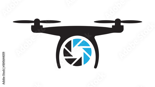 Drone icon with camera aperture symbol representing aerial photography and technology.