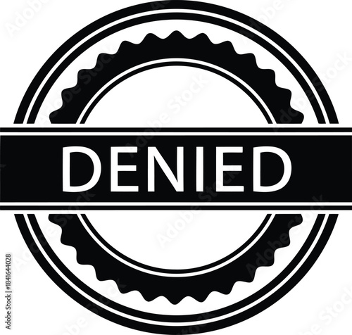Denied black rubber stamp vector illustration, official rejection, document refusal status icon