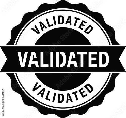 Black Validated stamp vector illustration, certification, quality approved document status icon