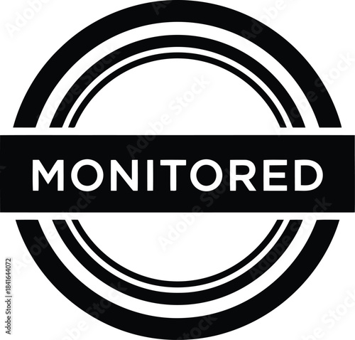 Monitored stamp black vector illustration, tracking, surveillance, regulatory compliance status icon