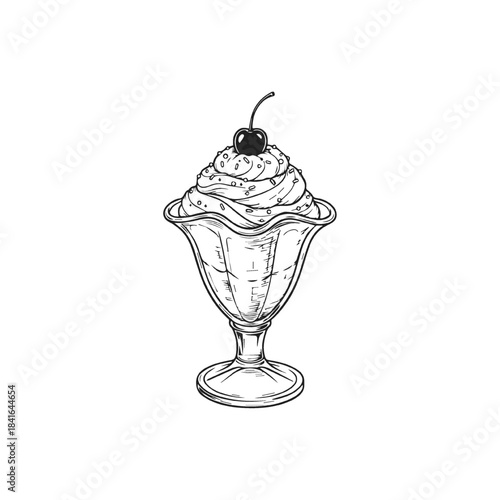 Classic Ice Cream Sundae Sketch Illustration