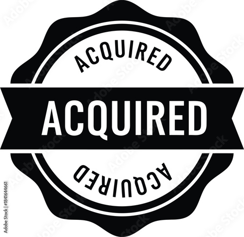 Acquired word stamp, business transaction, purchase, successful acquisition, ownership seal vector icon