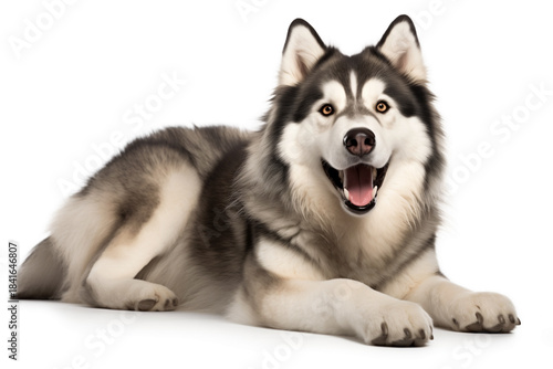 Alaskan malamute dog happy on white background