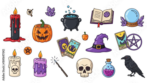 Halloween and Witchcraft Elements Collection for Spooky Celebrations.