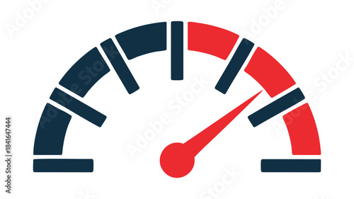 Speedometer gauge showing high performance in red zone, minimalist icon concept