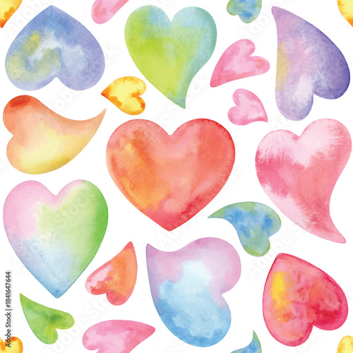 Seamless pattern of Heart hand draw with watercolor