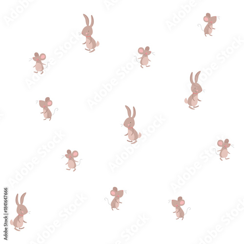 Mouse seamless pattern with cute rodents on white background