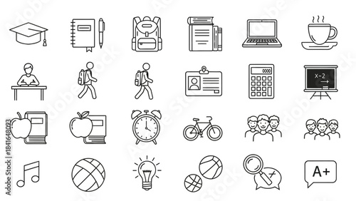 Educational Icons Collection - A Comprehensive Set of School and Learning Related Symbols.