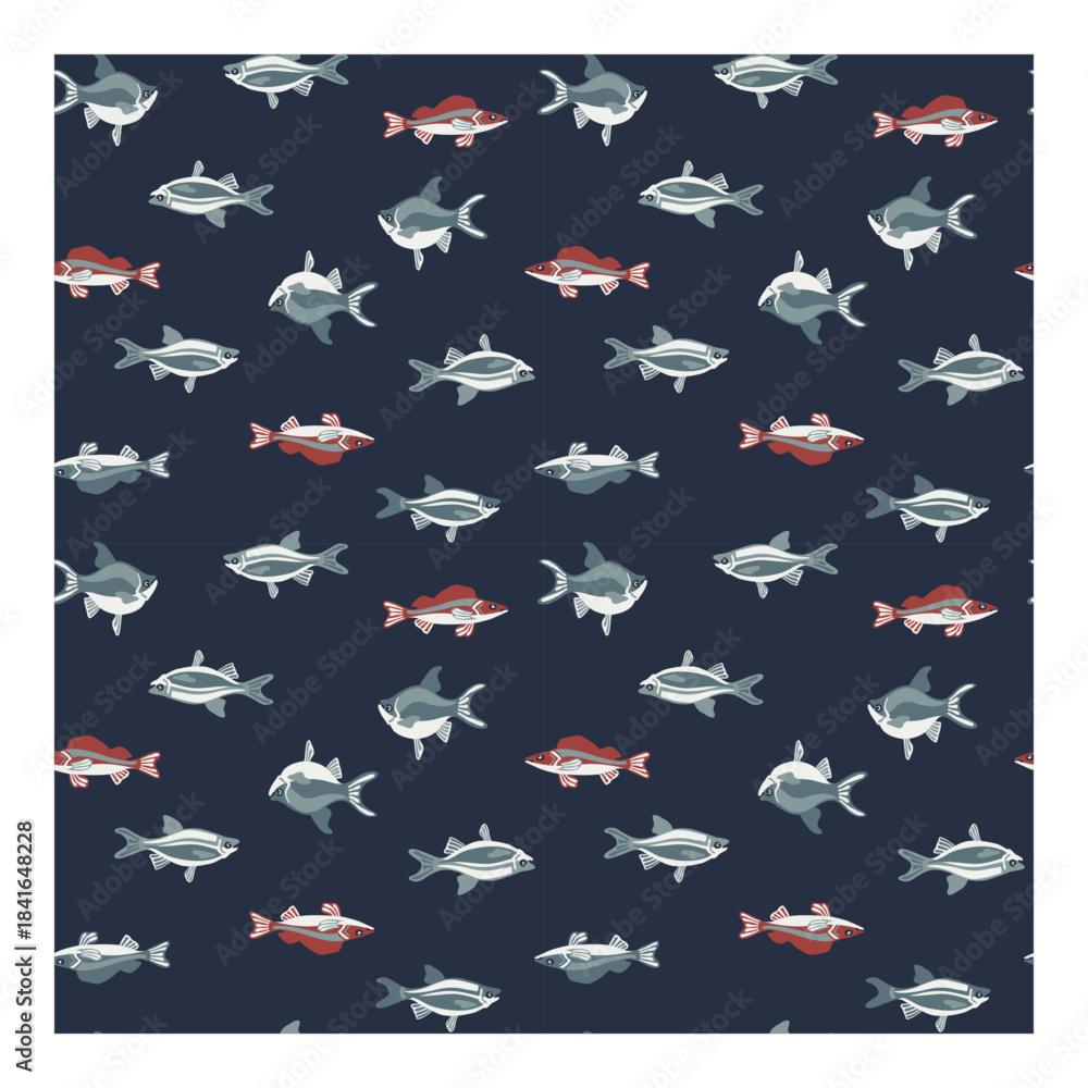 Fototapeta premium Fish seamless pattern with swimming underwater animals