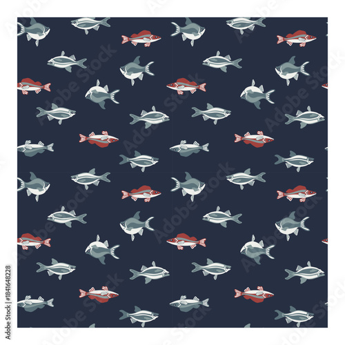 Fish seamless pattern with swimming underwater animals