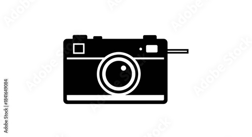 Minimalist vintage camera illustration embodying classic design and nostalgic charm, black and