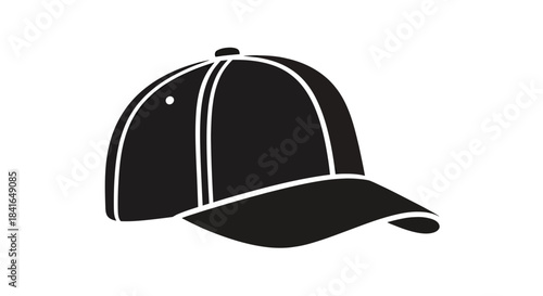 Minimalistic Vector Silhouette of a Black Baseball Cap with White Seam Accents