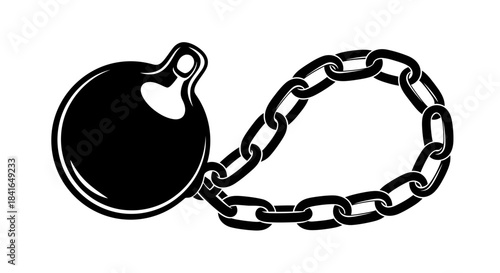 Monochrome illustration of a classic ball and chain representing captivity or burden restriction