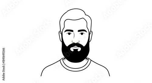 Monochrome outline drawing showcases a stylish bearded man with clean lines and minimalist aesthetic