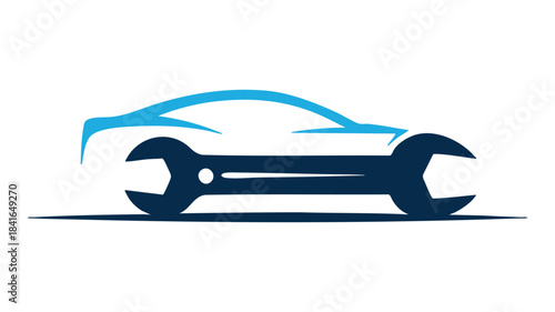 Automotive repair logo featuring a car silhouette combined with a wrench design