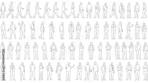 Collection of various people in different poses and actions line art