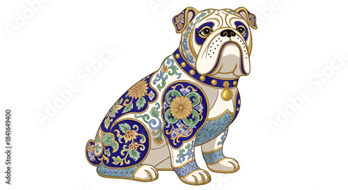 Ornamental bulldog illustration featuring decorative floral patterns and intricate detailing