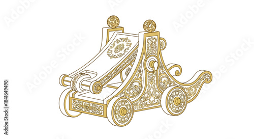 Ornate catapult line art illustration against a clean backdrop, exuding timeless craftsmanship and