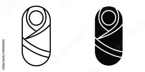 Simple outline and silhouette icons of a swaddled baby