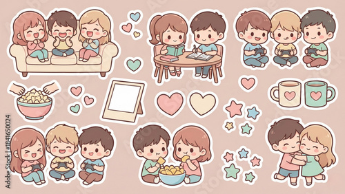 Cute Couple and Friends Enjoying Leisure Time with Games and Snacks