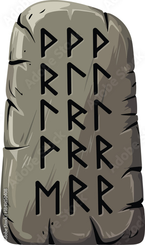Ancient runic stone tablet vector illustration with carved mysterious symbols and rough texture