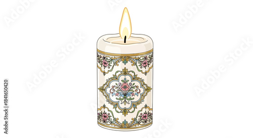 Ornate vector candle with intricate floral design, symbolizing light and beauty, capturing an
