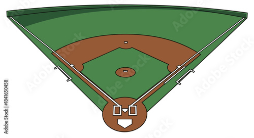 Overhead simplified vector graphic showcasing a meticulously marked baseball diamond field setup