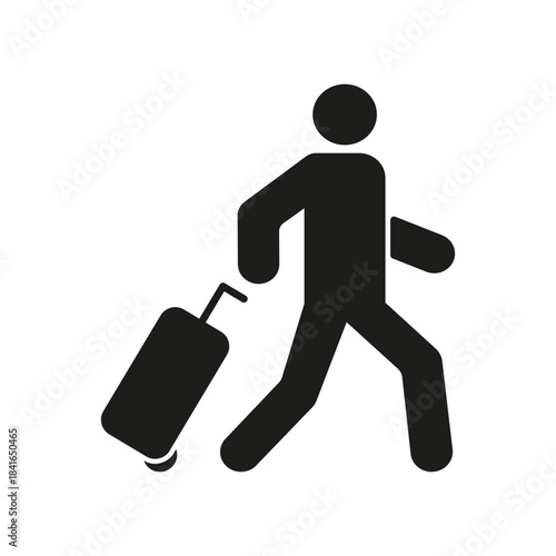 Traveler With Suitcase Solid Icon. Travel, Tourism, And Luggage Transportation Silhouette Symbol. Journey And Trip Illustration. Isolated Vector Illustration