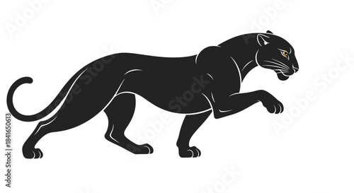 Sleek black panther illustration with poised stance and focused eyes, ideal for design