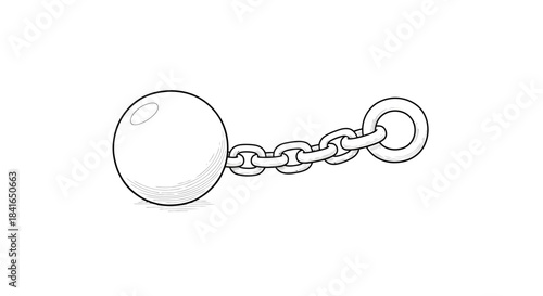Stylized ball and chain illustration evoking restriction burden or historical punishment