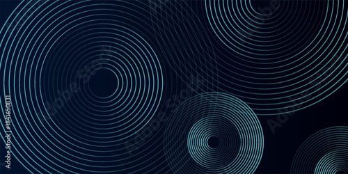 Blue abstract background with glowing circles. Swirl circular lines pattern. Geometric spiral. Twirl element. Modern graphic design. Futuristic technology concept.