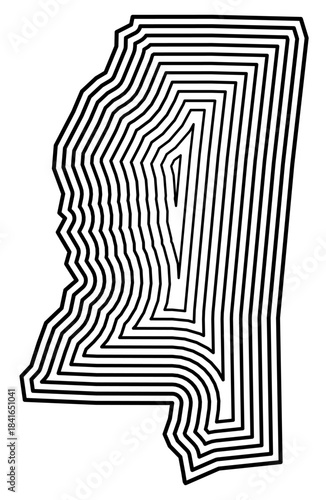 Symbol Map of the State Mississippi (United States of America) showing the state border buffered inside with black tapering lines