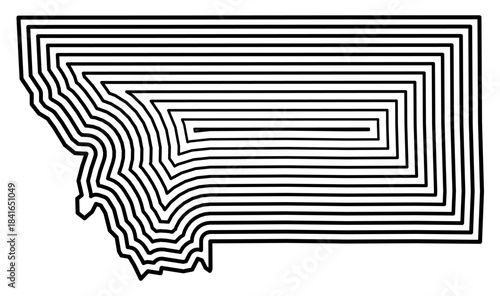 Symbol Map of the State Montana (United States of America) showing the state border buffered inside with black tapering lines