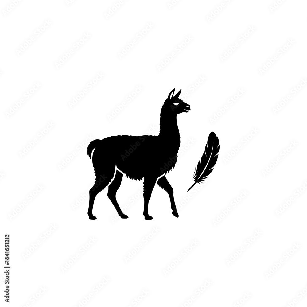 Obraz premium Llama silhouette vertical frame tall exposure vector illustration