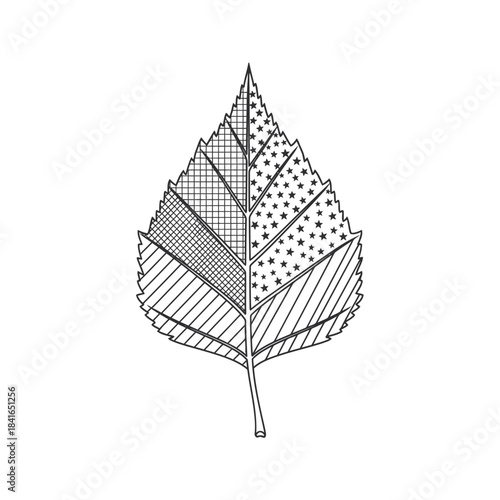 Zentangle patterned maple leaf coloring outline vector illustration